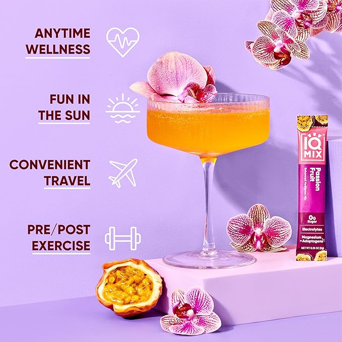 IQMIX Hydration Electrolyte Powder – 4-in-1 Formula for Hydration, Mental Clarity, Mood and Recovery – Sugar-Free Drink Mix, Keto, Magnesium L-Threonate, Lion’s Mane – 40 Count Passion Fruit