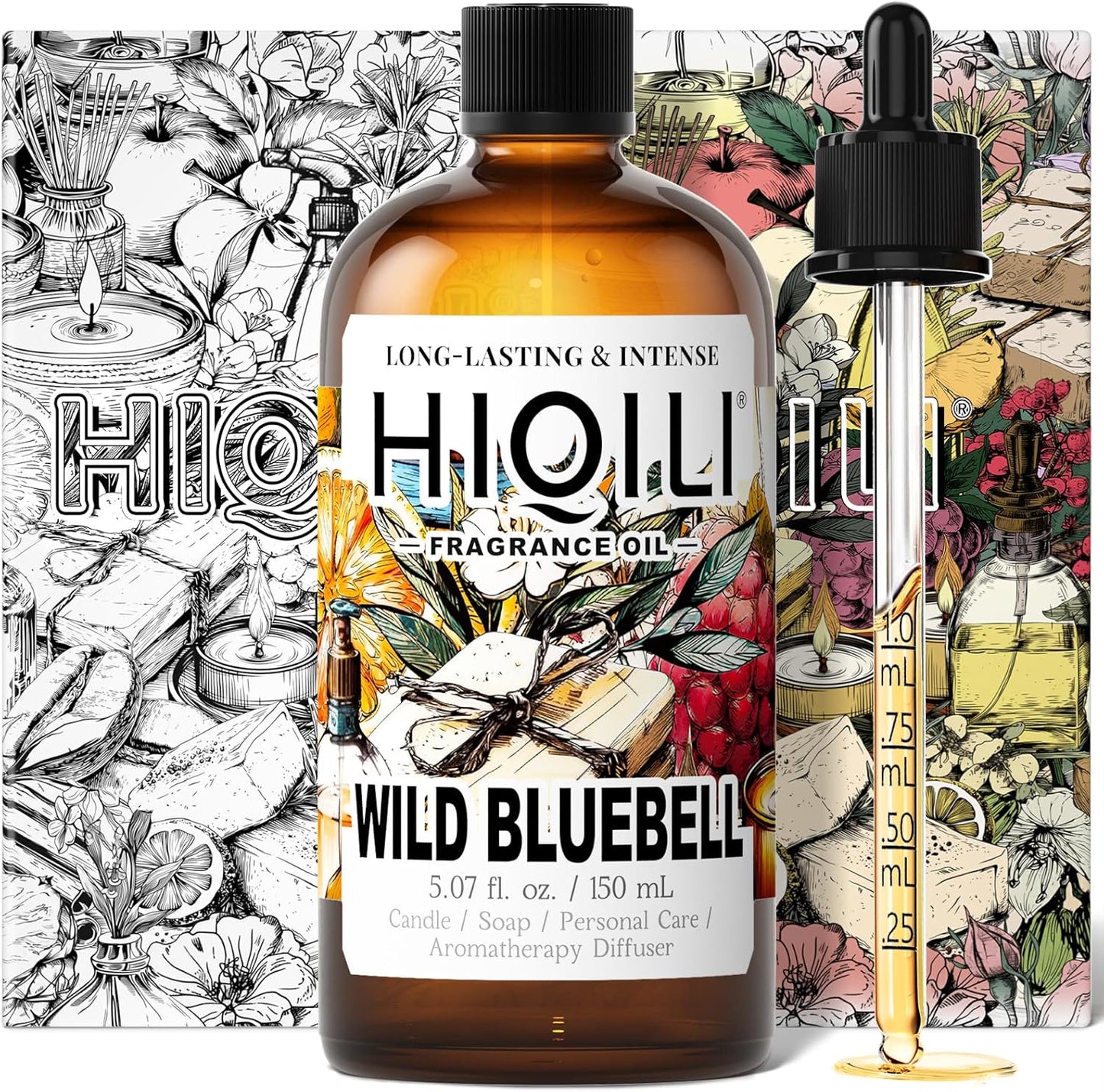 HIQILI Wild Bluebell Fragrance Oil for Candles, Soaps Making, Inspired by J-M.Lone Wild-Blubell, and More DIY Projects, Diffuser, Green Scents for Closets, Drawers - 5.07 Fl Oz