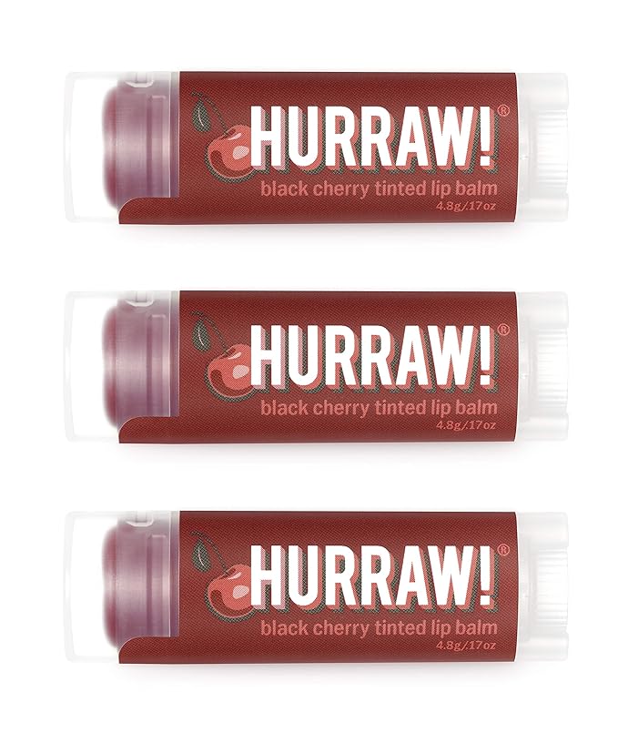 Hurraw! Black Cherry Tinted Lip Balm, 3 Pack: (Sheer Red Tint) Organic, Certified Vegan, Cruelty and Gluten Free. Non-GMO, 100% Natural Ingredients. Bee, Shea, Soy and Palm Free. Made in USA