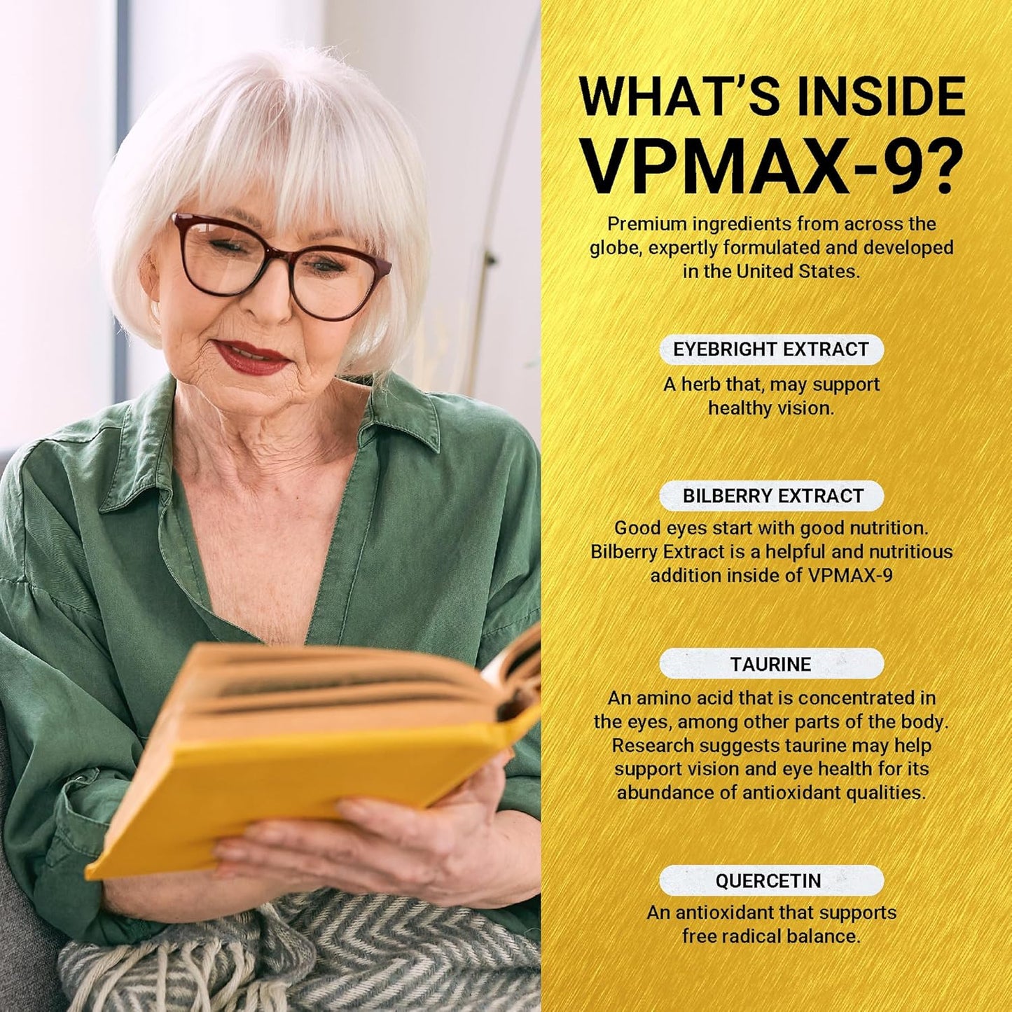 Golden After 50 VpMax-9 - Sight Care and Antioxidant Supplement with Eye Vitamins, Lutein, Lycopene and Bilberry Extract - 60 Gelatin Capsules