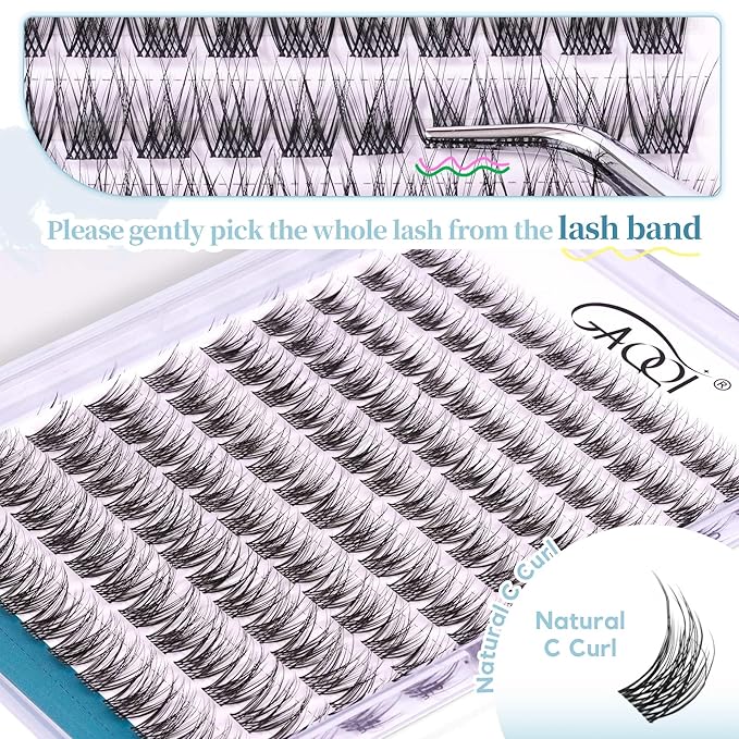 GAQQI Lash Clusters Wispy & Natural Eyelash Clusters Clear Band, 10-14mm Cluster Lashes 120PCS, Cluster Eyelash Extensions C Curl, Cluster Lashes Ultra-thin & Soft Invisivle Band (FEATHER)