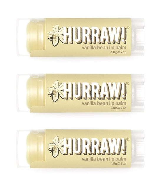 Hurraw! Vanilla Bean Lip Balm, 3 Pack: Organic, Certified Vegan, Cruelty and Gluten Free. Non-GMO, 100% Natural Ingredients. Bee, Shea, Soy and Palm Free. Made in USA