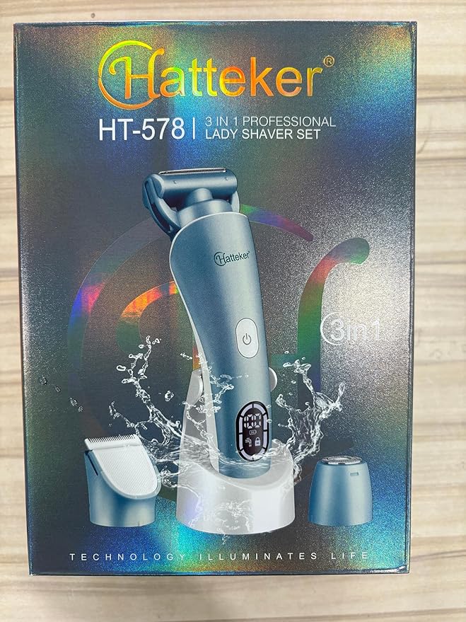 Hatteker Women's Electric Shaver Bikini Trimmer Hair Trimmer for Women Electric Razor for Legs Bikini Underarm Public Hairs Led Display IPX7 Waterproof Gift for Women (Blue)