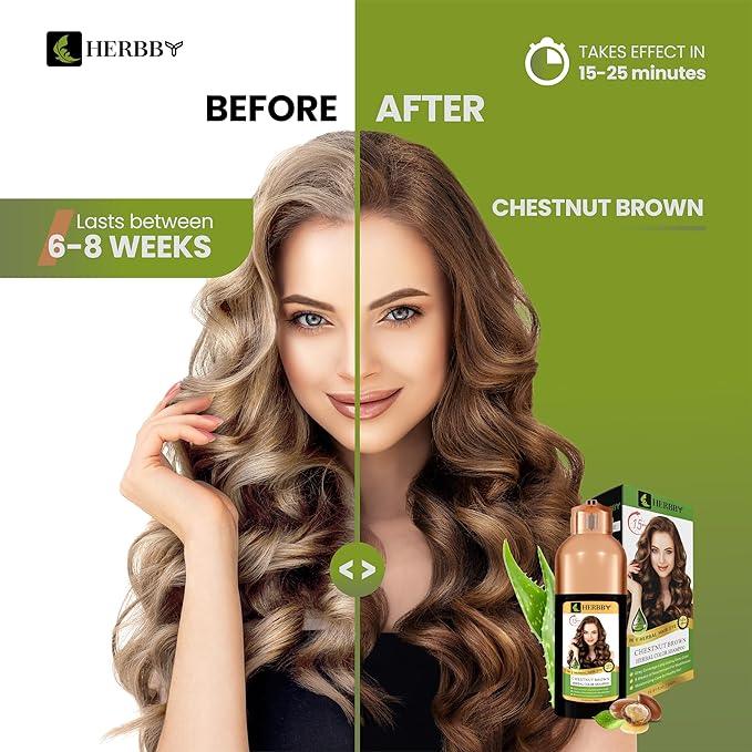Gray Hair Coverage Shampoo & Conditioner - Color Transform with 9 Herbal Extracts, Long-Lasting (6-8 Weeks), Shiny, Even Coloring, Instant Hair Dye, 500 ml (CHESTNUT BROWN)