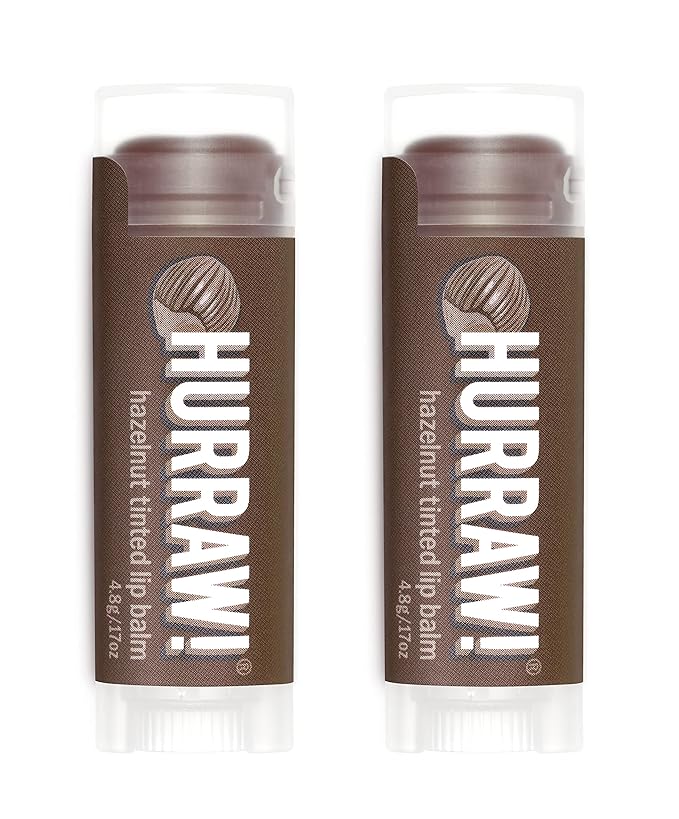 Hurraw! Hazelnut Tinted Lip Balm, 2 Pack: (Sheer Brown Tint) Organic, Certified Vegan, Cruelty and Gluten Free. Non-GMO, 100% Natural Ingredients. Bee, Shea, Soy and Palm Free. Made in USA