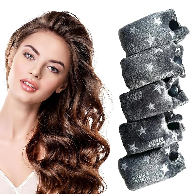 Aimin Hair Heatless Hair Curlers No Heat, Heatless Curls Overnight Blowout Rods, No Heat Hair Curlers To Sleep In, Soft Flexi Rods For Long Hair, Thick Curling Rod Styling Tools (20pcs dark gray)