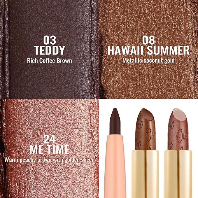 Oulac Lipstick & Lipliner Set 3PCS High Impact Lipcolor with Moisturizing Formula, Vegan Beauty, Full-Coverage Lip Color, Gift Lipstick for Women, 03+08+24